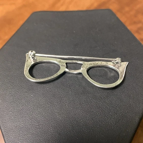 Cat-Eye Glasses Brooch-Sterling Silver - Picture 3 of 3